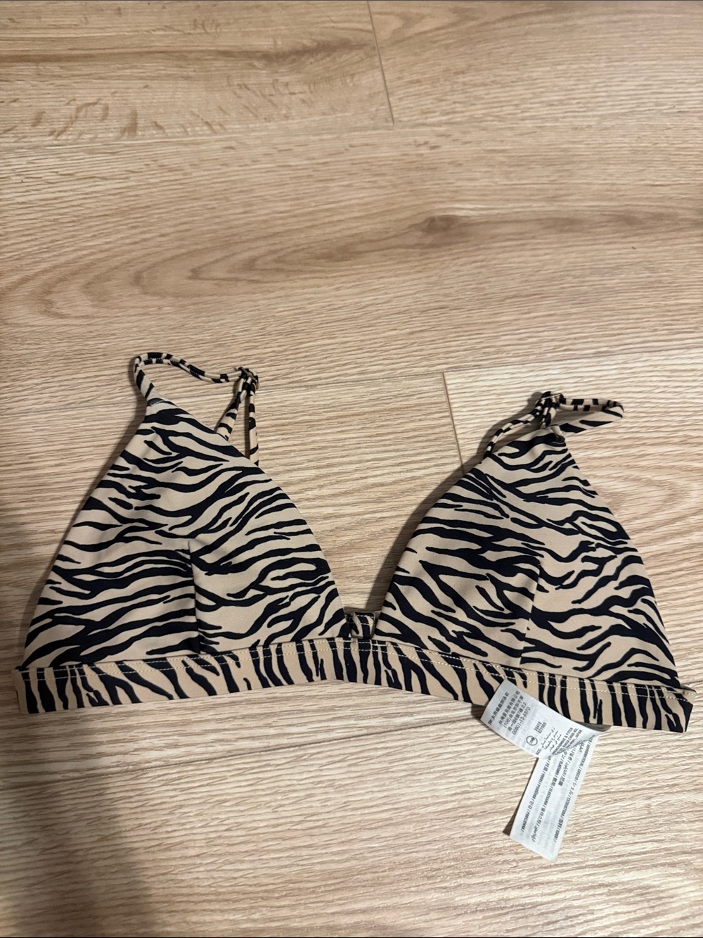 Hollister Zebra-Print Triangle Bikini Top - Black and Tan